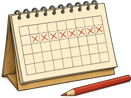 Calendrier avec jours barrés