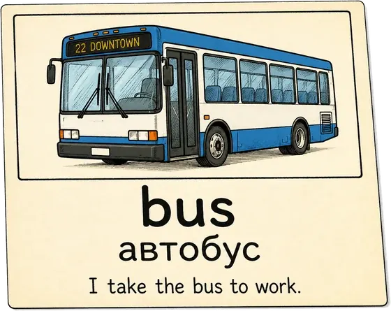 Fiche du mot bus — autobus avec image et exemple